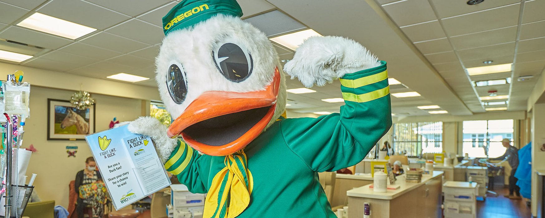 Oregon Duck mascot with Fight Like A Duck