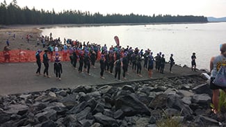 Preparing for a 1.2-mile swim.