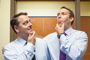 Clean shaven doctors Jeff Sharman and Charles Anderson at the start of Grow Your Mo